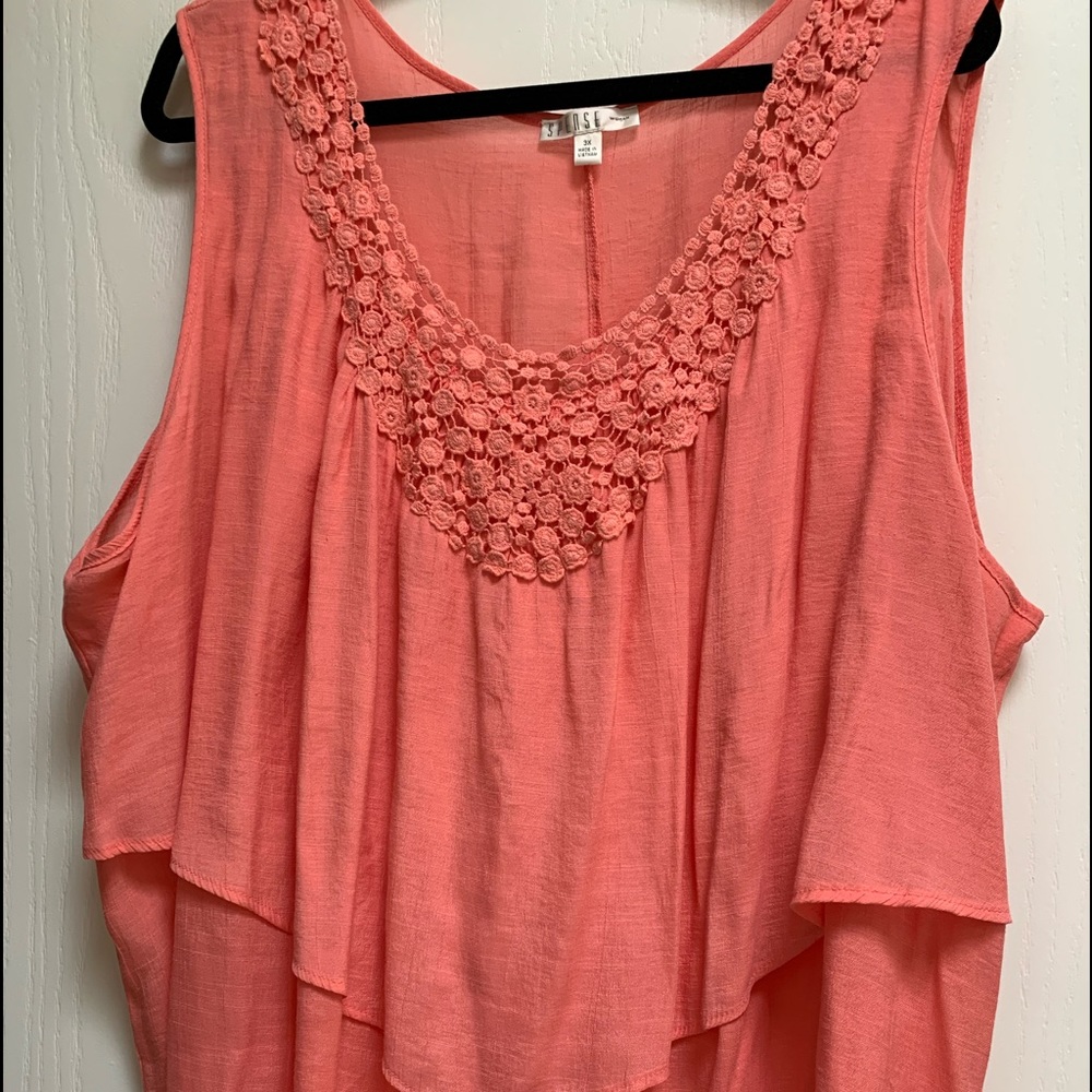 Spense top layers matching lace trim peach color